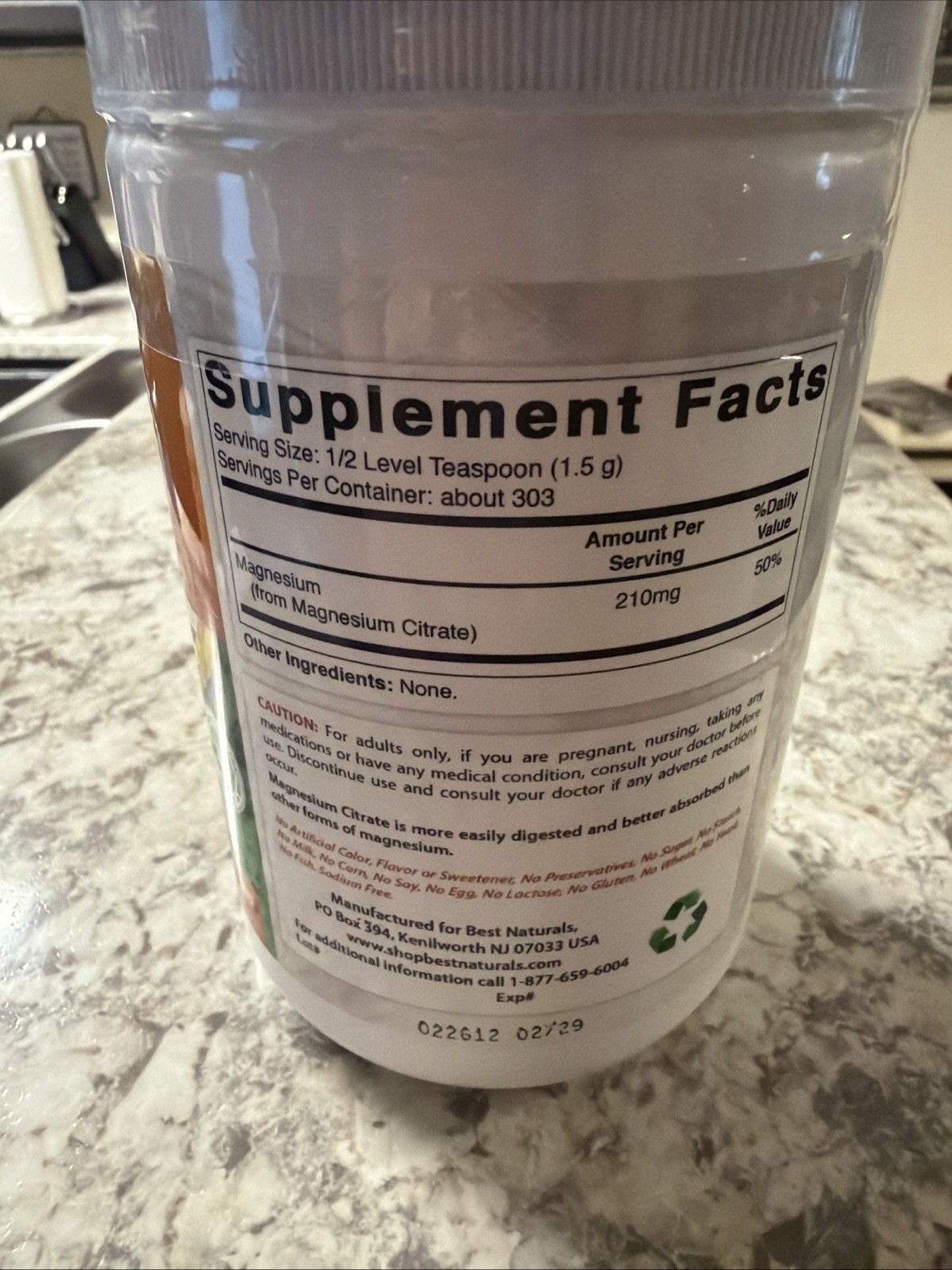 Best Naturals Magnesium Citrate 1 lb Exp Date 02/2029