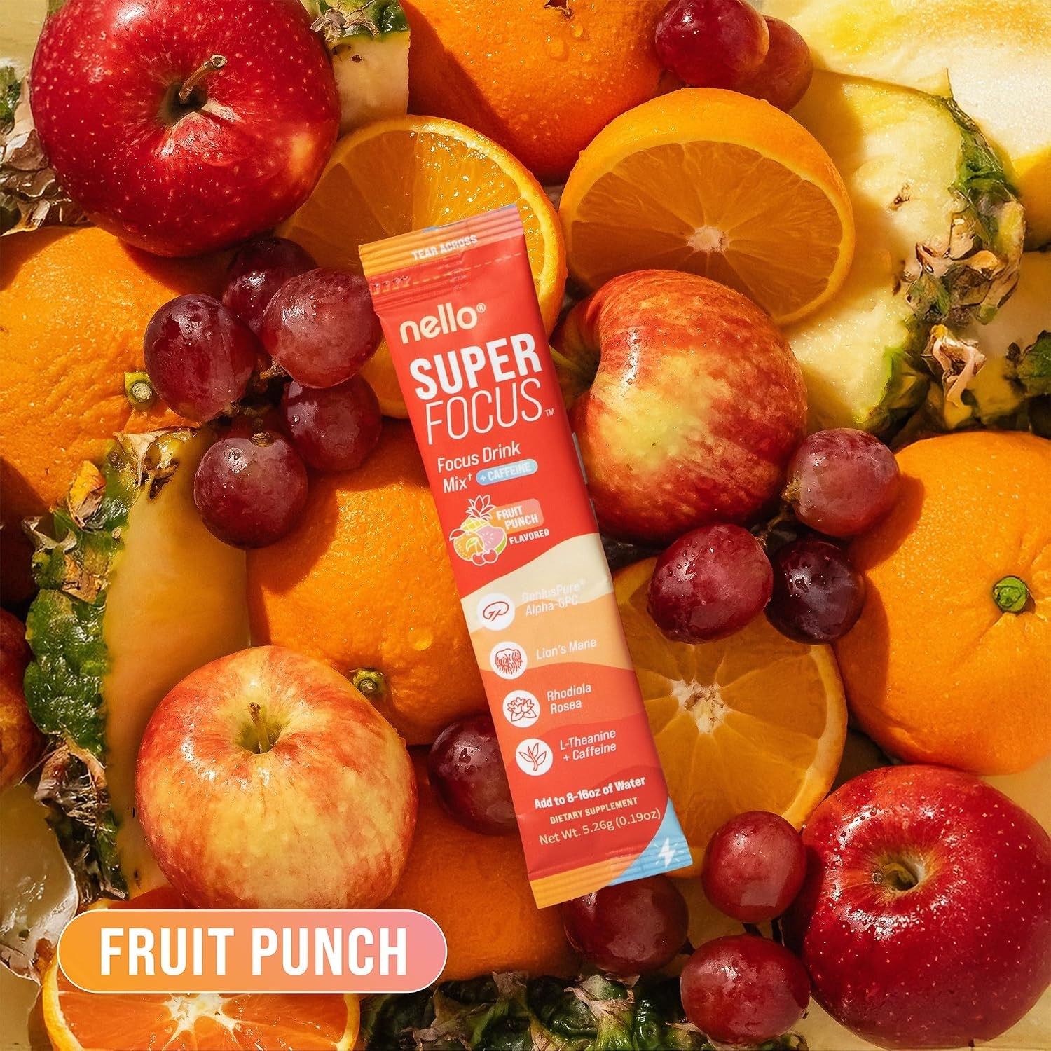 Nello Superfocus Sugar Free Fruit Punch Nootropic Drink for Focus & Productivity