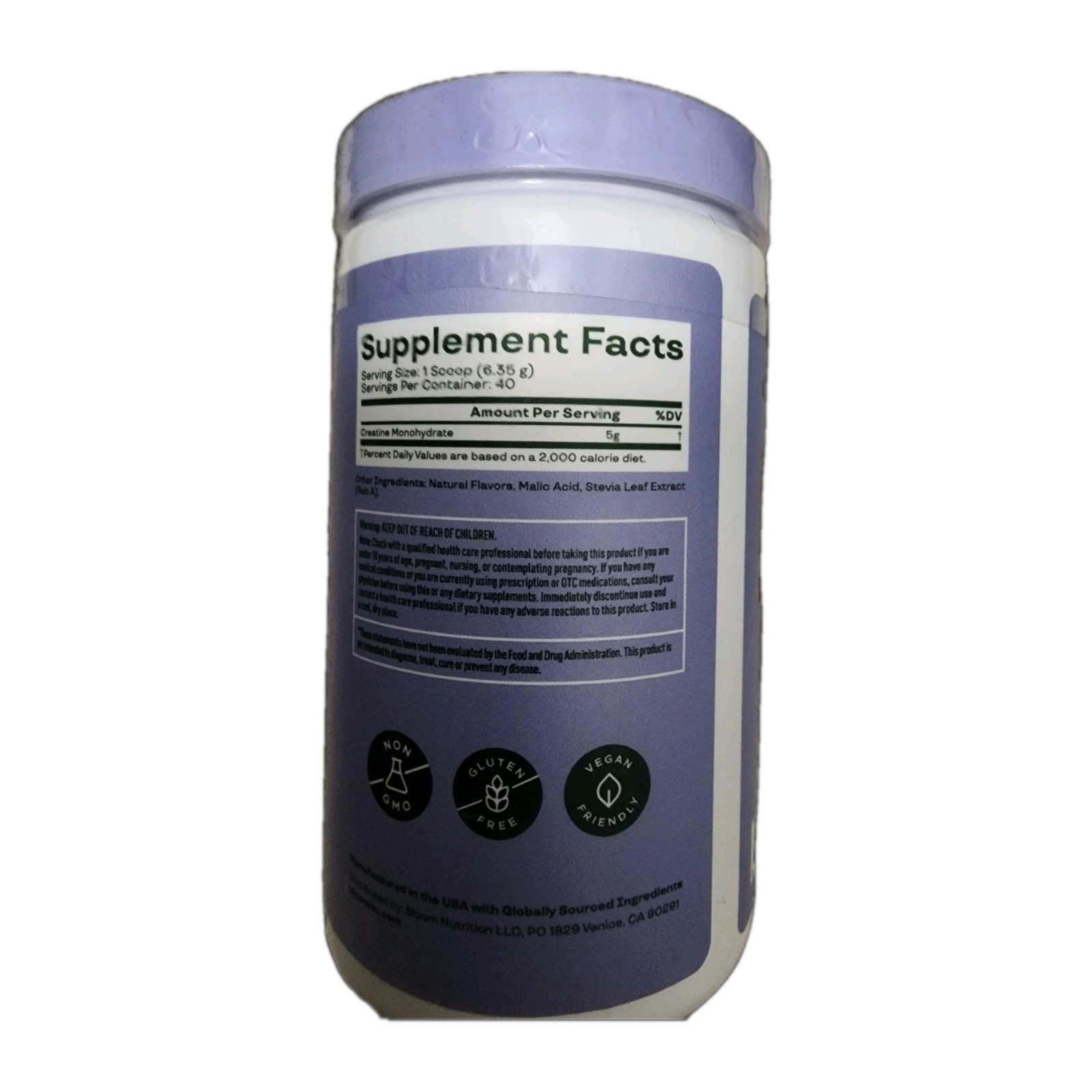 Bloom Nutrition Creatine Monohydrate Powder 9 Oz. Raspberry Lemon 40 Servings