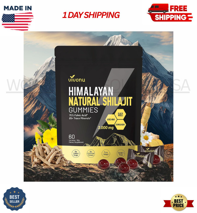 NATURAL HIMALAYAN SHILAJIT GUMMIES ASHWAGANDHA TRACE MINERALS FULVIC ACID STRENG