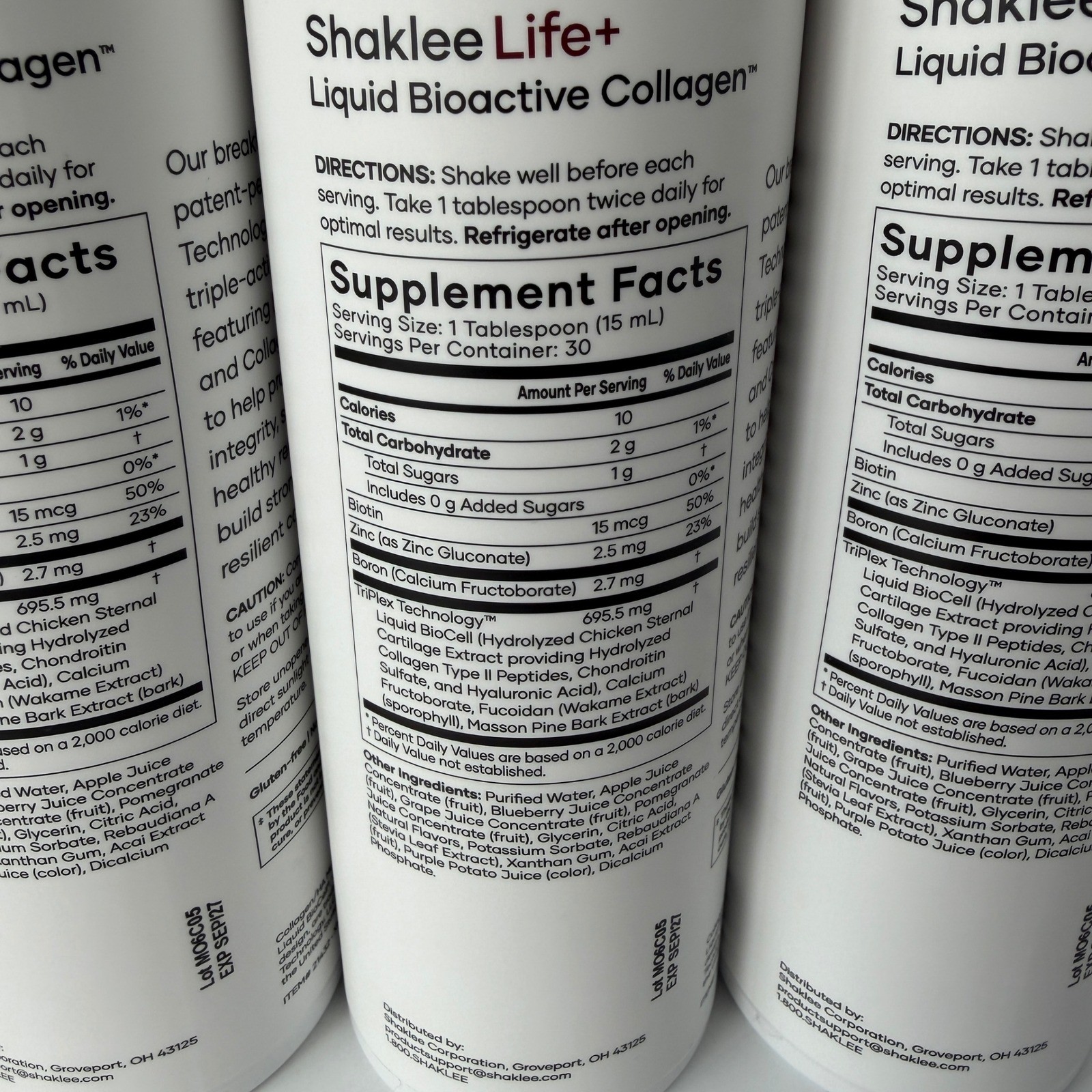 3 Pack Shaklee Liquid BioCell Life+ Bioactive Collagen TriPlex 15.2 EXP 9/27