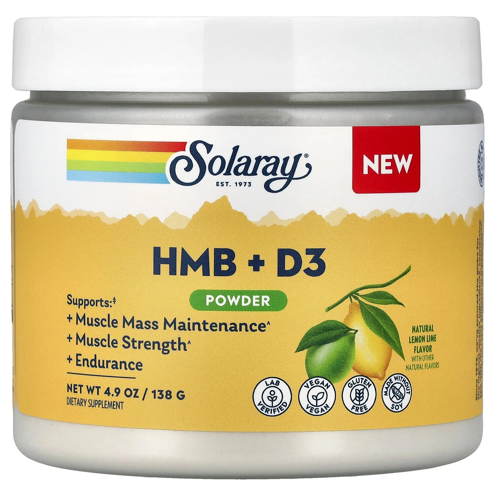 2 X Solaray, HMB + D3 Powder, Natural Lemon Lime, 4.9 oz (138 g)