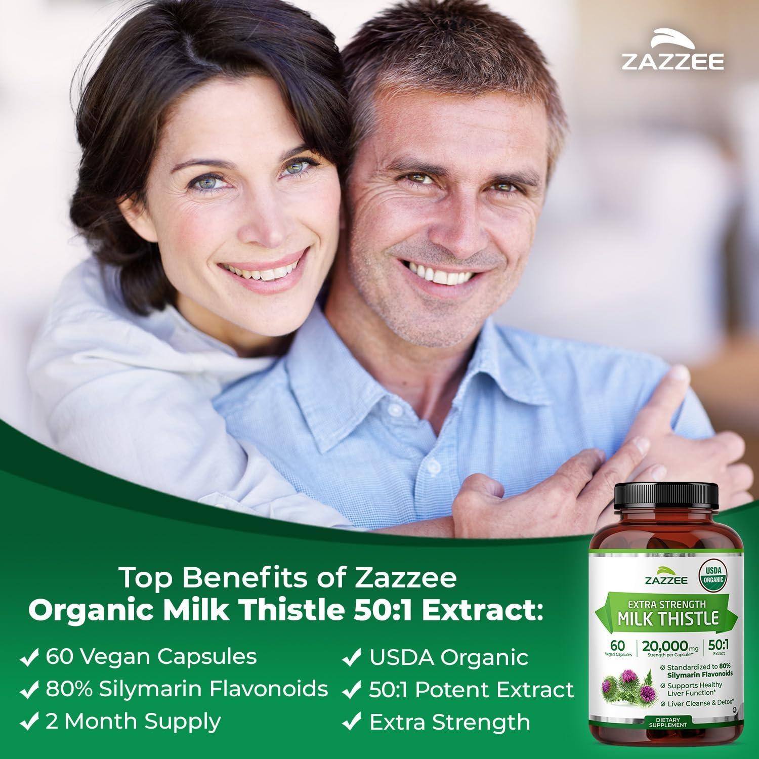 USDA Organic Milk Thistle 50:1 Extract, 80% Silymarin Flavonoids, 60 Capsules