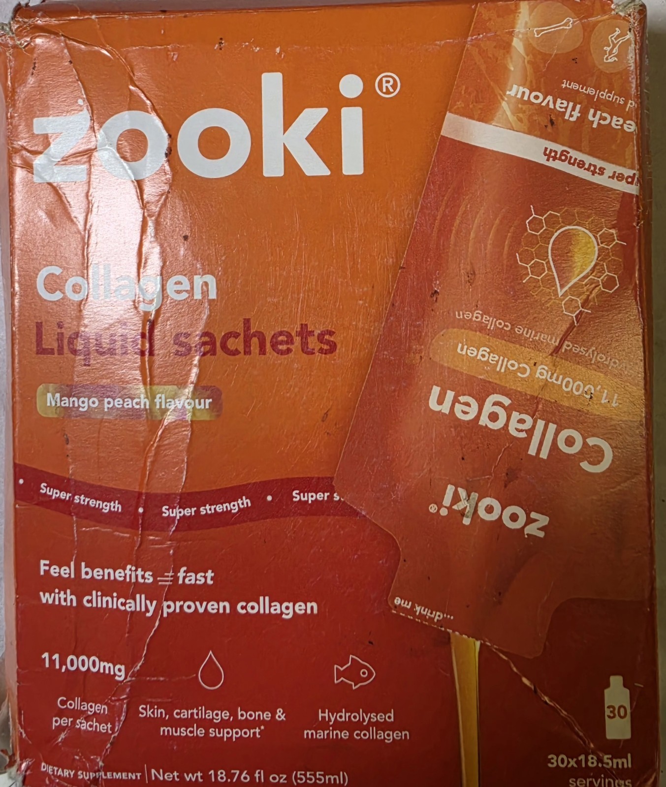 30! Zooki Collagen Liquid Sachets 11000mg Exp 03/27 Mango Peach Flavor 30 Count