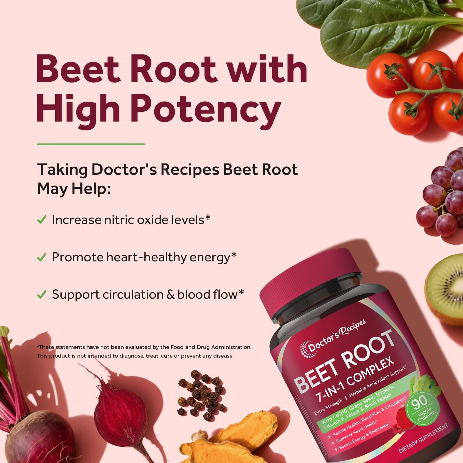 Beet Root Capsules, Beet Root Extract with Grape Seed, CoQ10, Turmeric, Black…