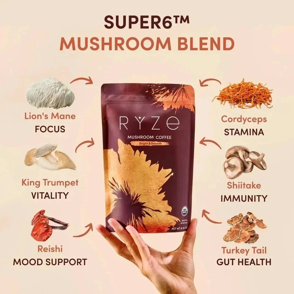 1Pack Organic Rýze Mushroom Coffee 30 Servings Instant Coffee Free Shipping New
