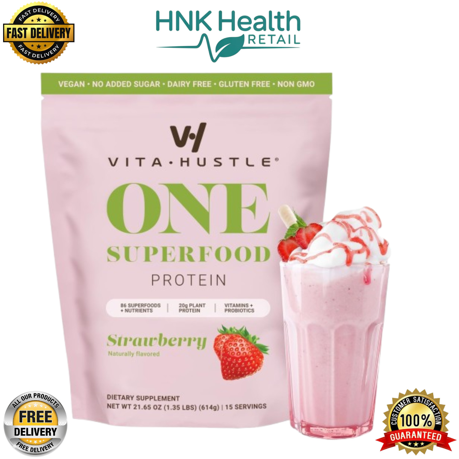 VitaHustle ONE Meal Replacement Shake – Strawberry | Plant-Based P – 15 Servings