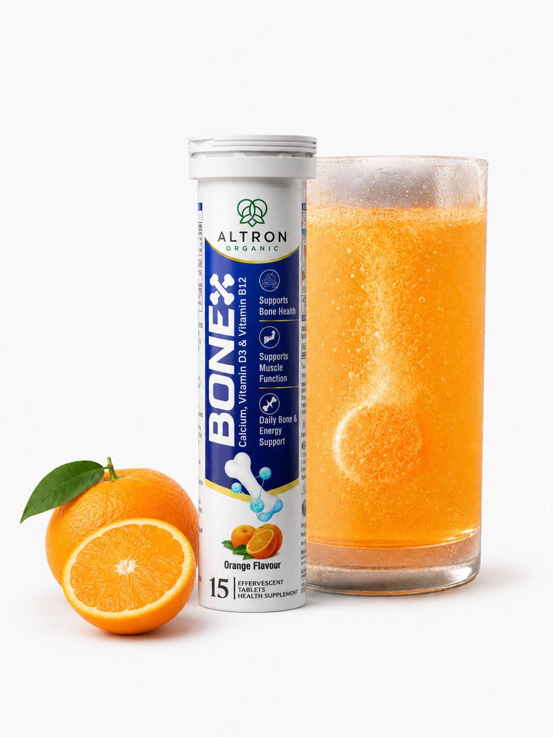 Calcium Vitamin B12 D3 Effervescent Tablets Orange Flavor Immune Bone 15ct