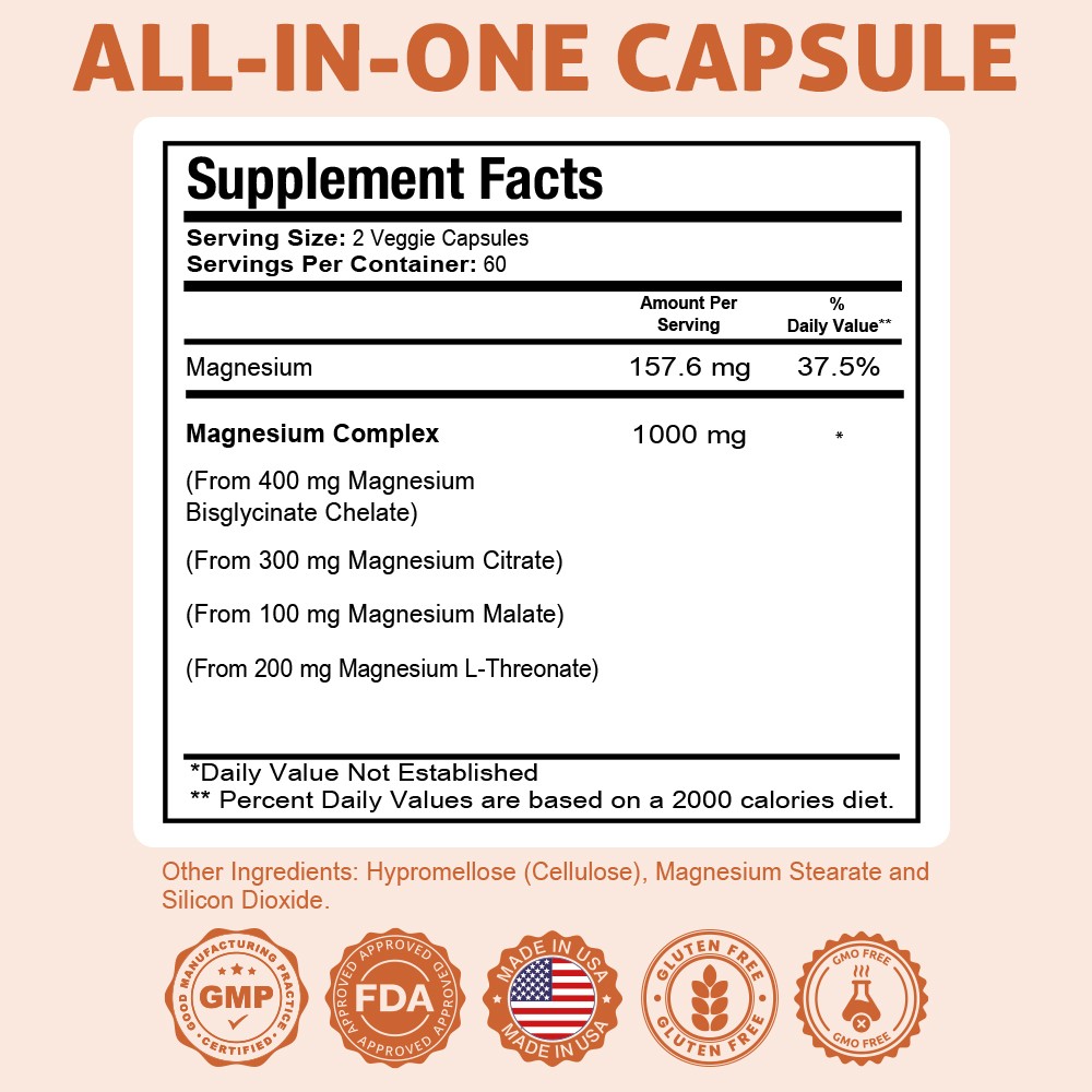 Health Dose Triple Magnesium Complex – 120 Veggie Capsules for Energy-Pack of 3