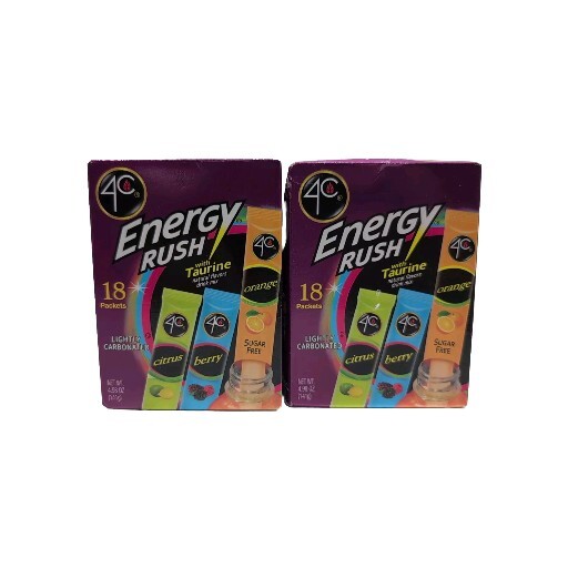 2PK 4C Energy Rush ~ 18 Packets Each ~ Citrus, Orange & Berry Flavor EXP 07/25+