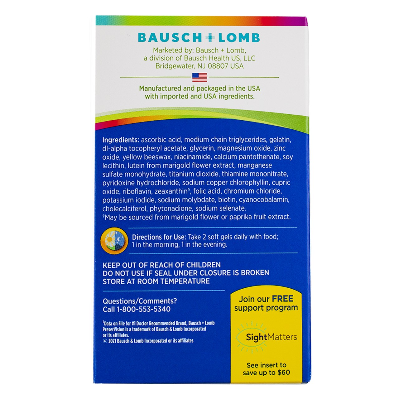 4 Pack Bausch & Lomb PreserVision AREDS 2 + Multivitamin Softgels, 100 Ct