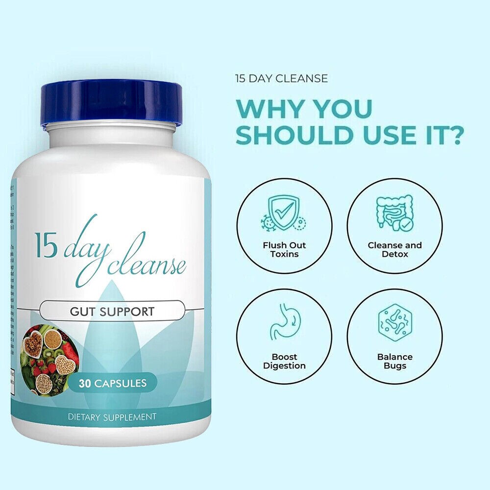 15 Day Cleanse – 30 Capsules – Gut Support Colon Cleansing & Detox