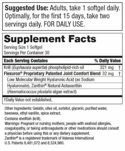 Flexuron Daily Joint Care by Purity Products 30 softgels Fresh Krill Exp: 11/26