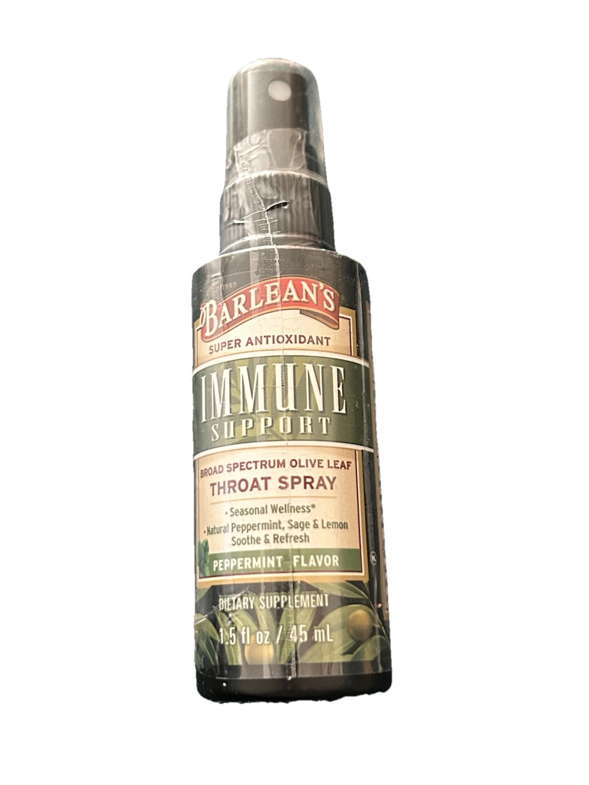 Barlean’s Immune Support Olive Leaf Throat Spray, Peppermint Flavor, 1.5 fl oz