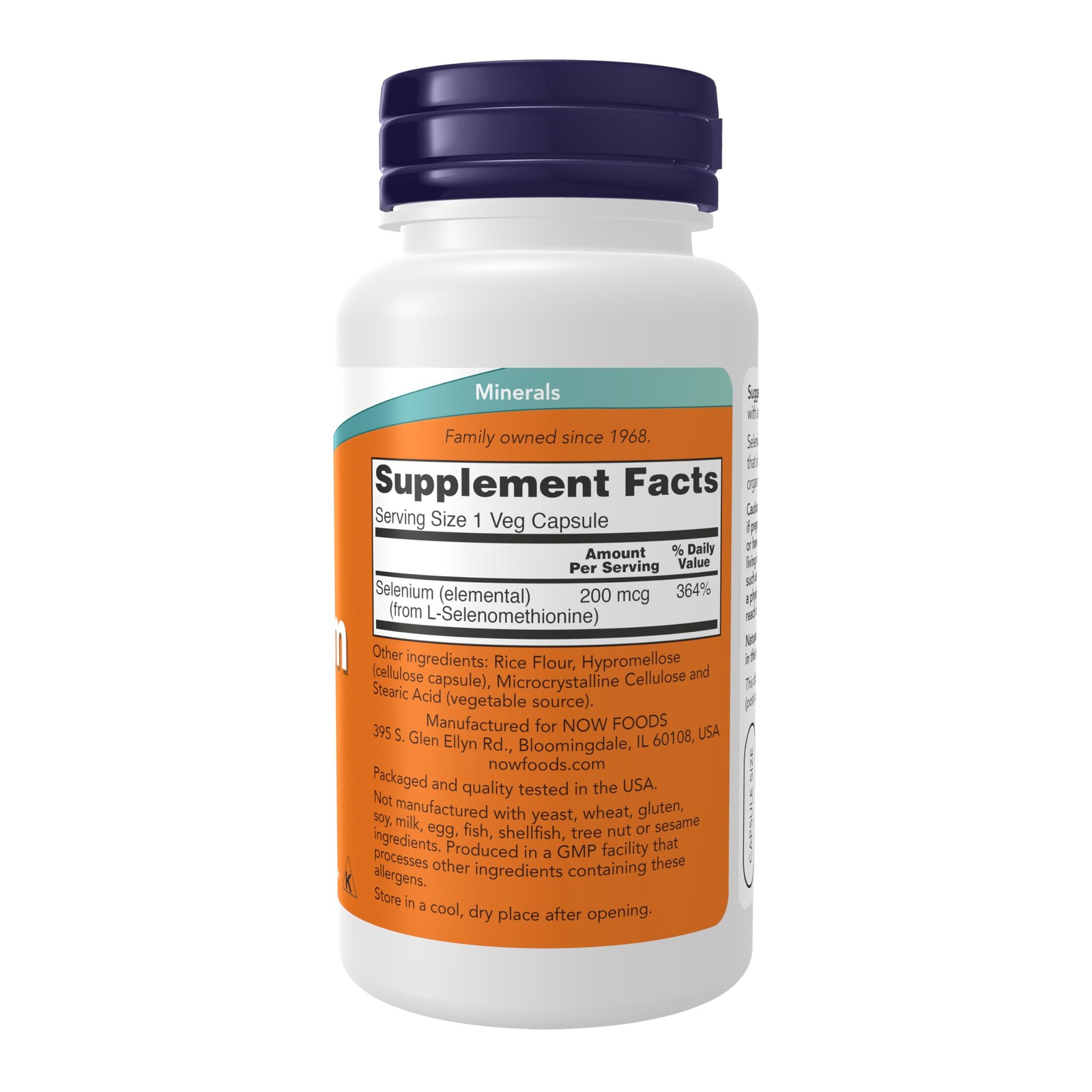 Now Supplements Selenium 200 Mcg Vegan Mineral Supplement 90 Veggie Capsules