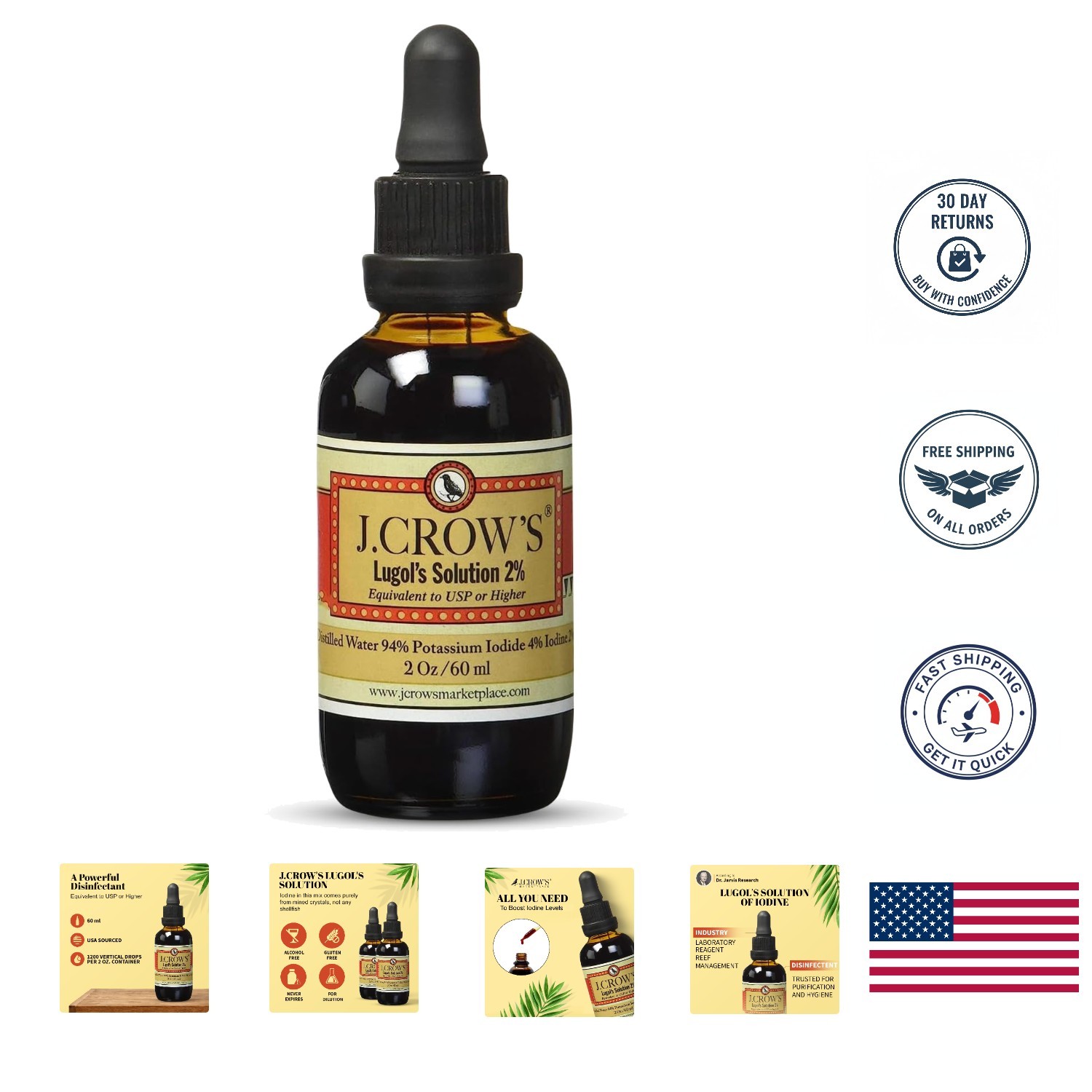 Versatile 2 oz Lugol’s Iodine Solution 2% – Reliable Iodine Source with Dropper