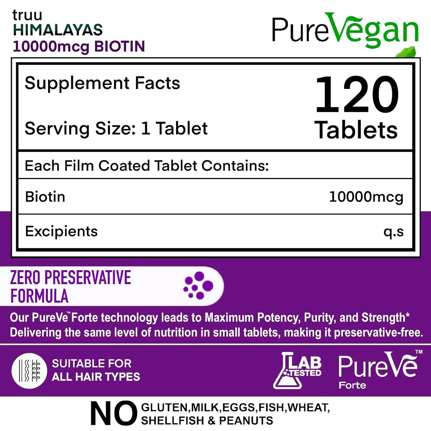Vitamin B7 Biotin 10000mcg 120 Veg Tablets, Hair Growth, Skin & Nails Supplement