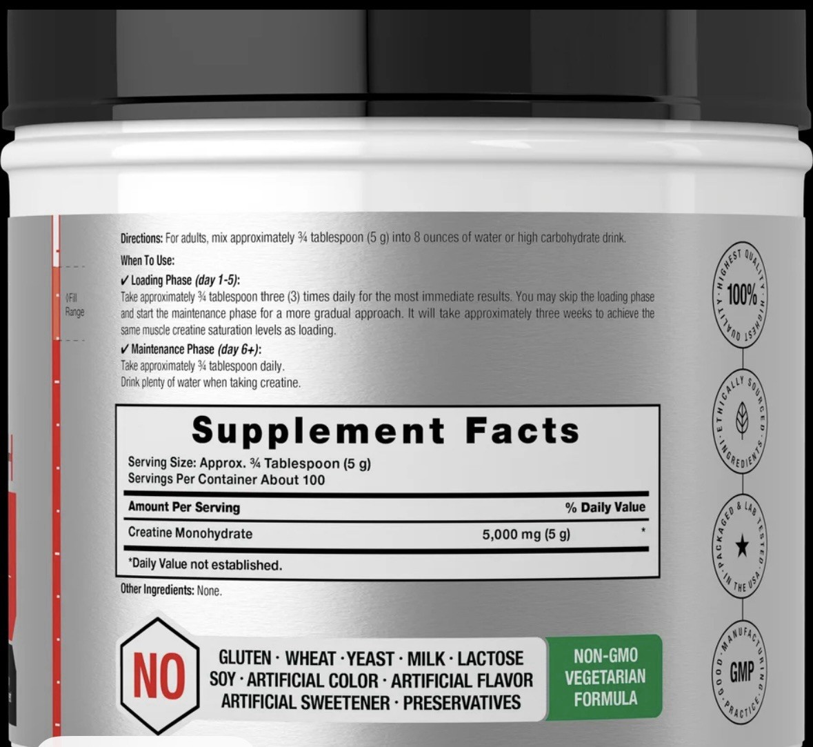 Monohydrate Powder Micronized and Unflavored Vegetarian, Non- GMO, Gluten Free