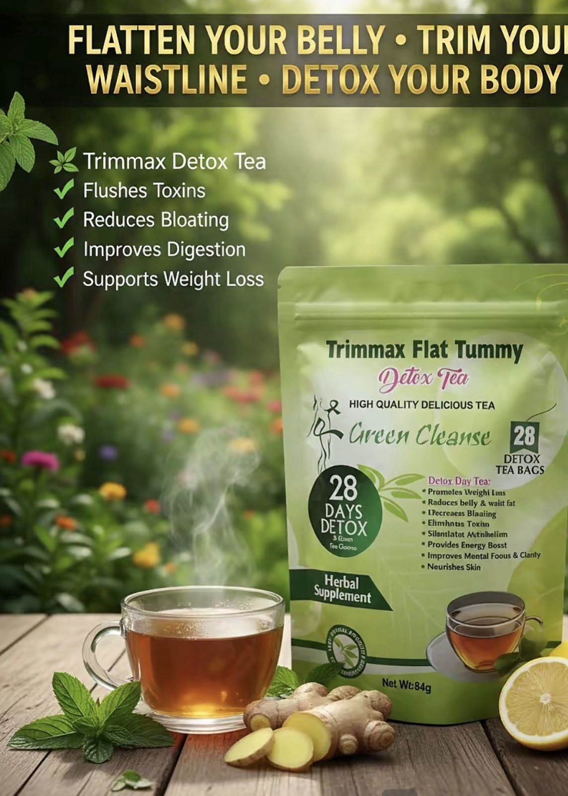 Trimmax Flat Tummy Detox Tea, Herbal Cleansing Detox