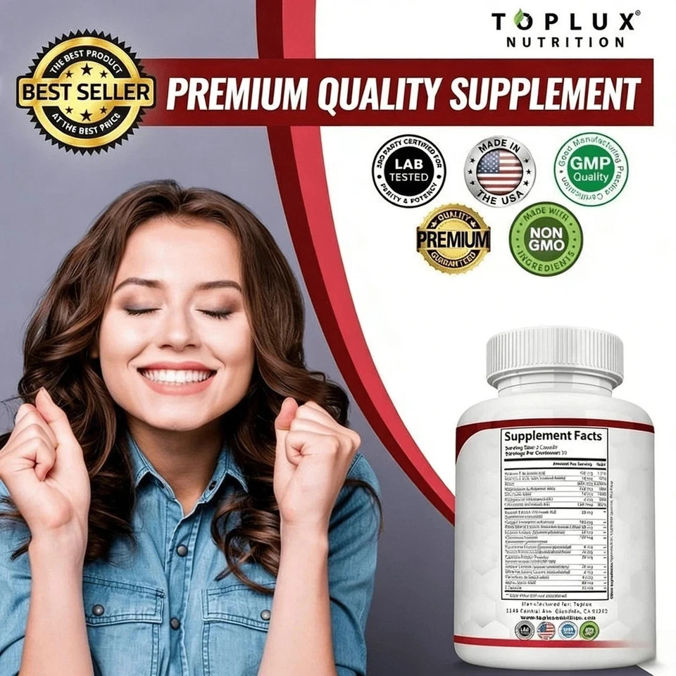 Blood Sugar Balance Complex,Toplux with 20 Herb & Vitamin Blend, Vegan, 60 Caps