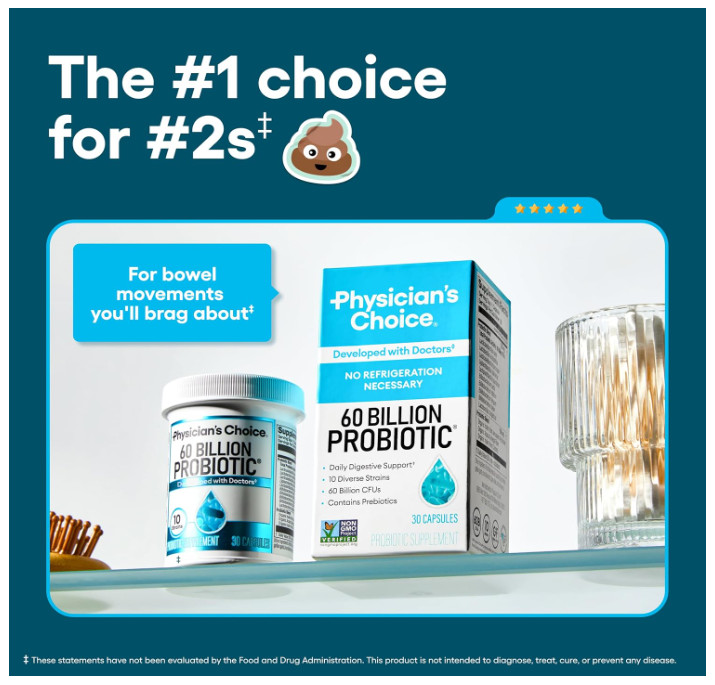 Physician’s CHOICE Probiotics 60 Billion CFU 30 Caps Digestive Gut Health