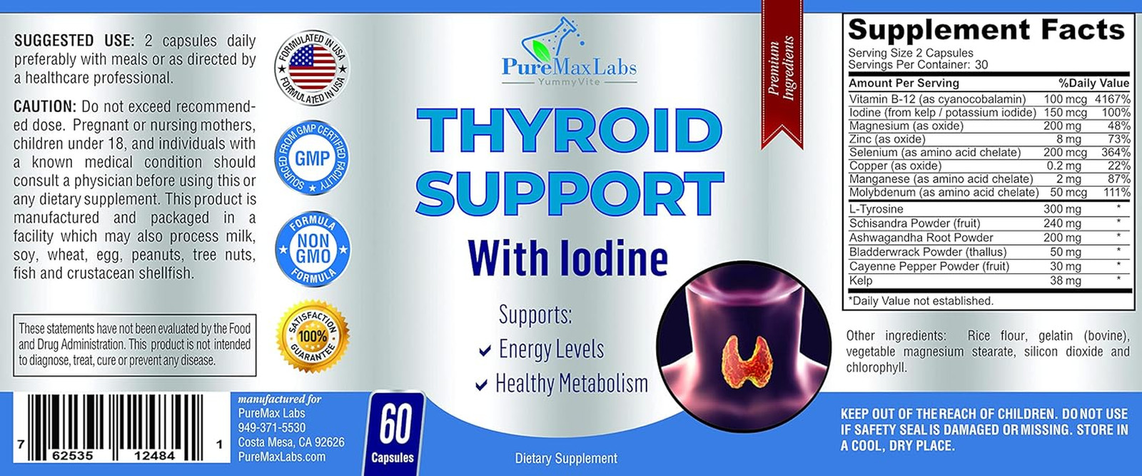 Thyroid Support with Iodine – Metabolism Booster, Energy Booster, Increase Focus