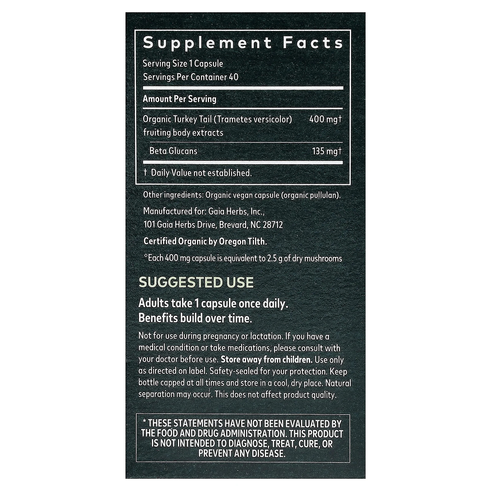 2 X Gaia Herbs, Turkey Tail Mushroom, 40 Vegan Capsules (400 mg per Capsule)