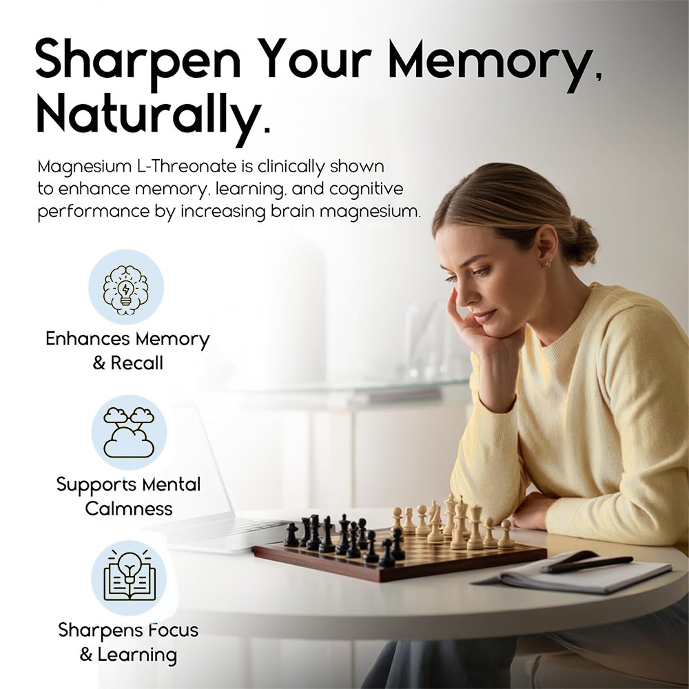 Magnesium L-Threonate 2000mg-Support Brain Health,Memory,Focus 30/60/120 Caps