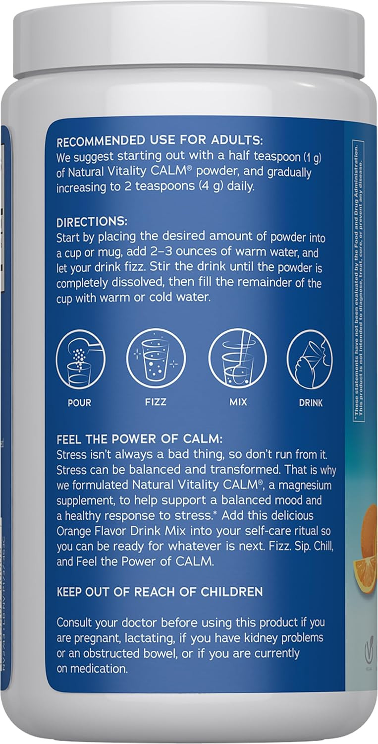 Natural Vitality Calm, Magnesium Citrate Supplement Powder, Orange 16oz, 08/2027