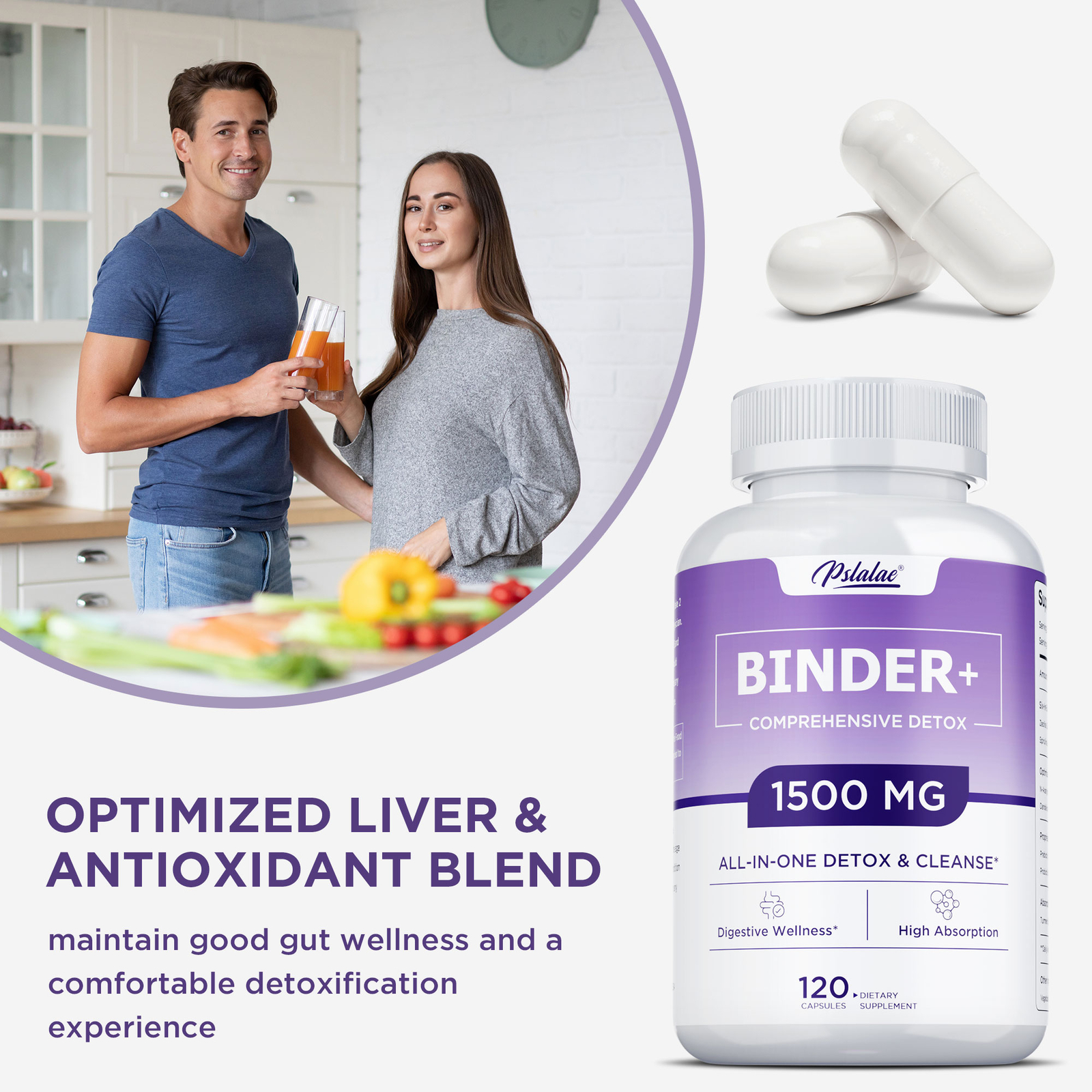 Binder 1500mg – Activated Carbon, Zeolite – Detox Support, Natural Cleanse Aid