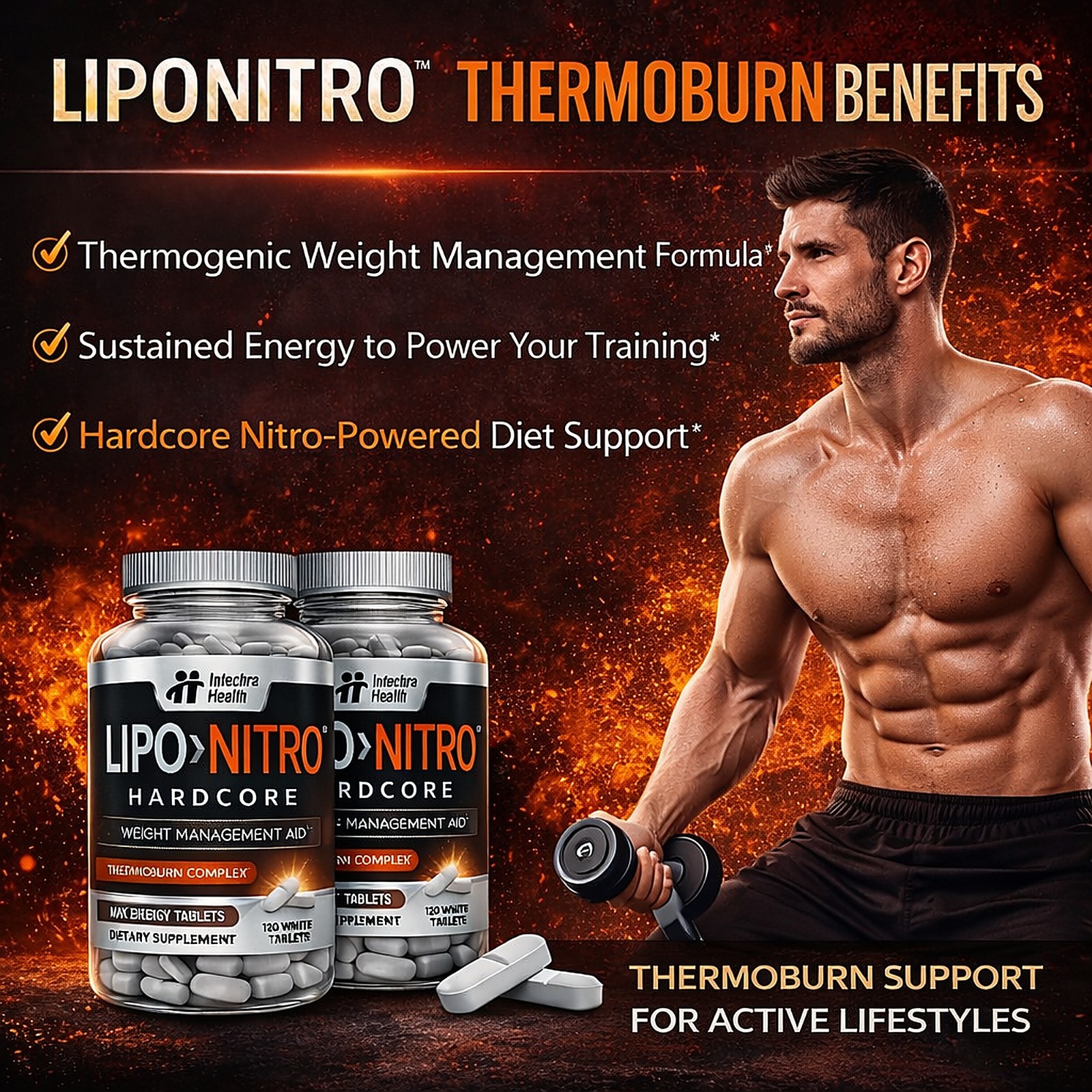 LIPONITRO Diet Pills That Work for Weight Management Support – 120 White Tablets