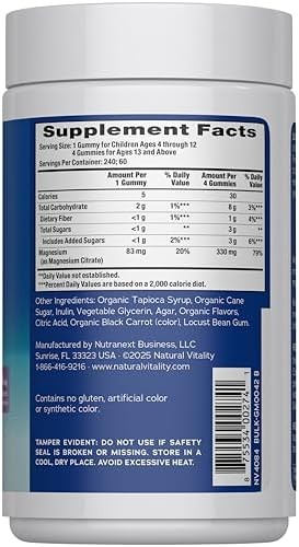 Natural Vitality Calm Magnesium Gummies Raspberry Lemon 240 Count