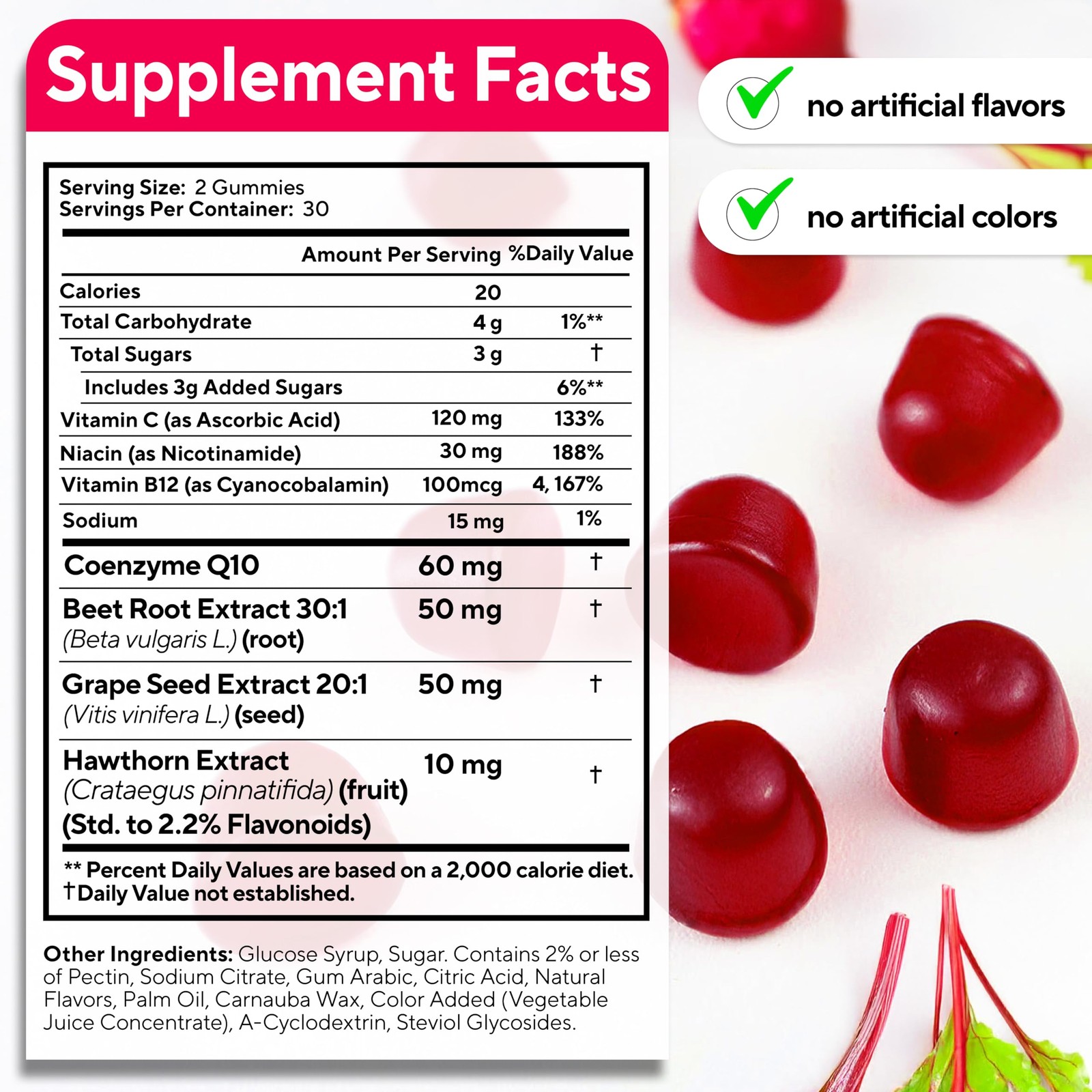 Beet Root Gummies – Beetroot Gummies with CoQ10, Grape Seed, Vitamin C, B12 &…
