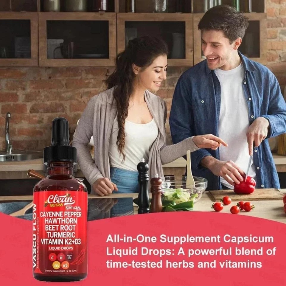 Cayenne Pepper Hawthorn Beet Root Turmeric Vitamin K2+D3 Liquid Drops (60ML) ！+