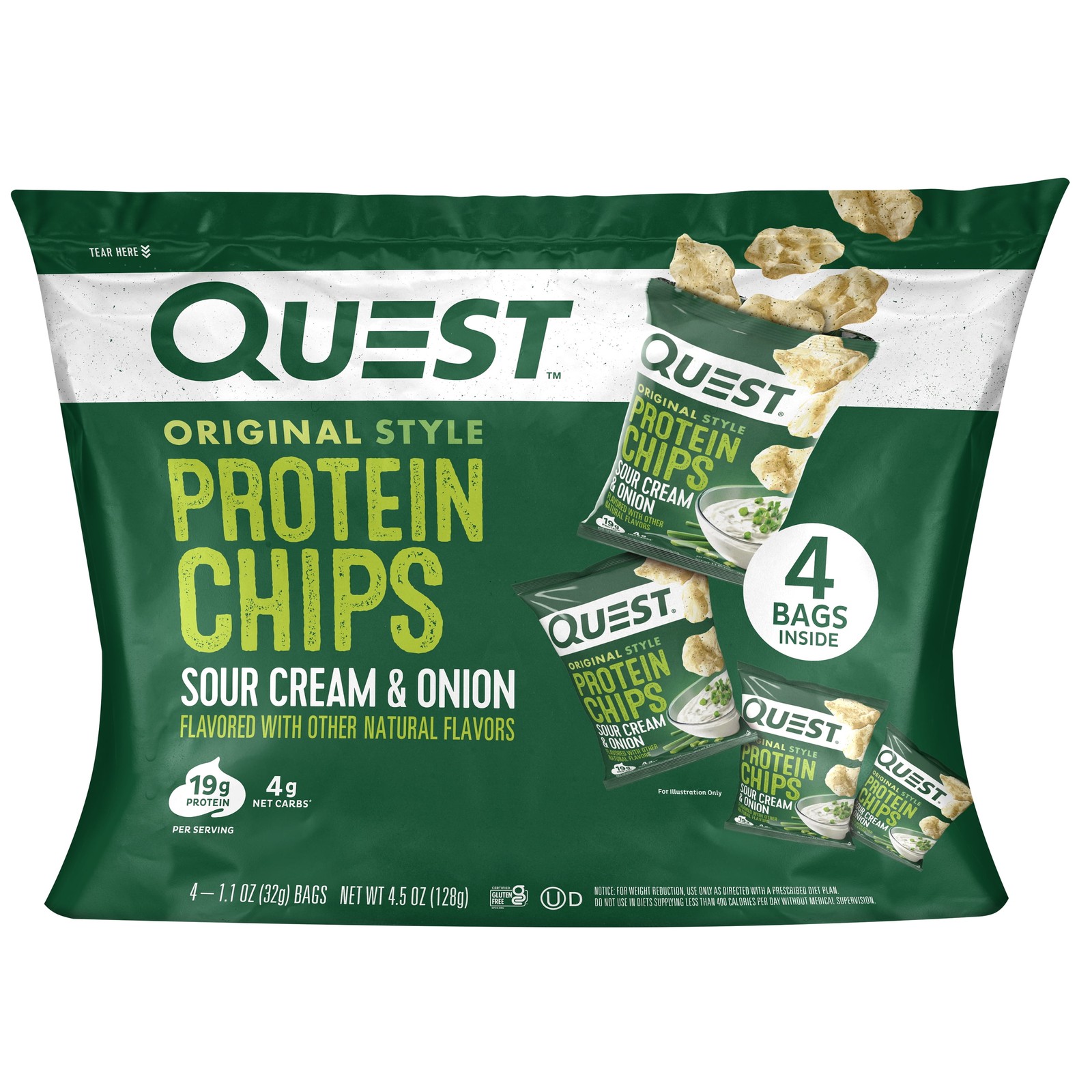 Quest Original Style Protein Chips Sour Cream & Onion Flavor Gluten Free 1.1 oz