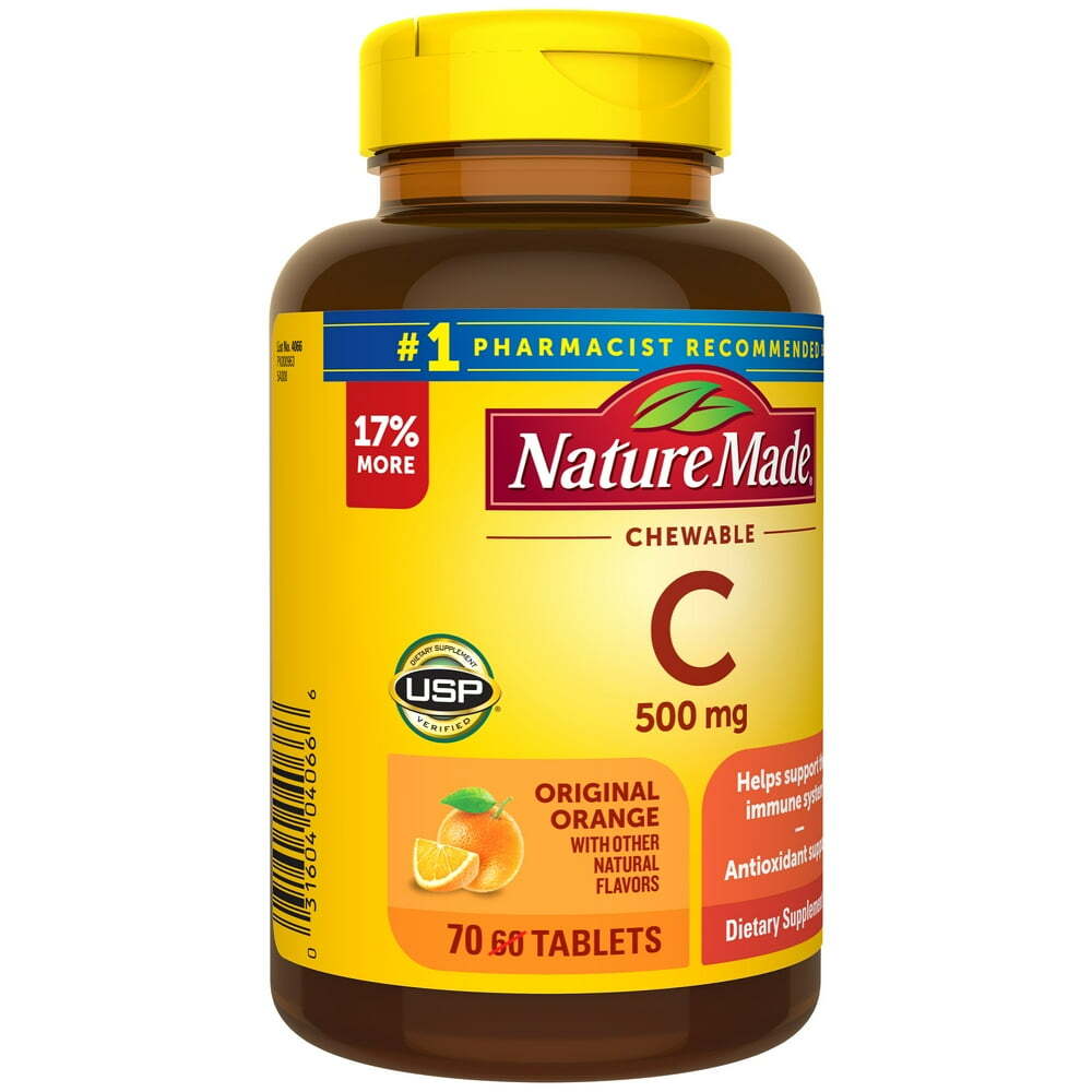 Nature Made Vitain C 500 mg Chewable Tablets, Dietary Supplement, 70 Count