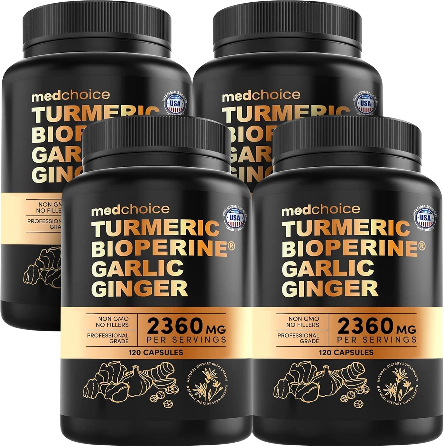 4-in-1 Turmeric Joint Support Supplements with Garlic and BioPerine – 2360 mg Hi