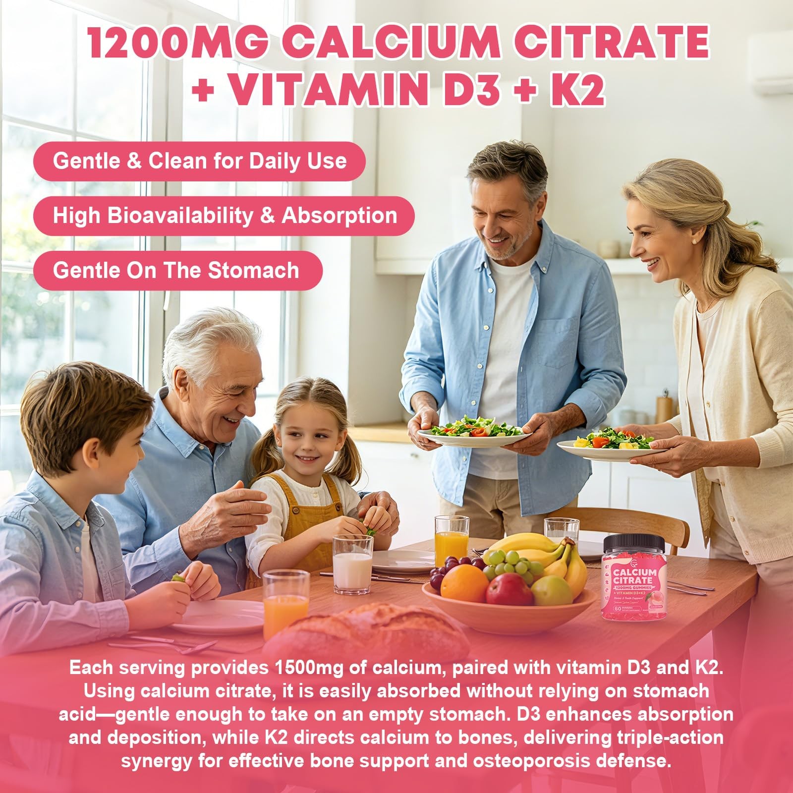 Gornvb 2 Pack Calcium Citrate Gummies 1200 Mg Vitamin D3 K2 For Bone Support