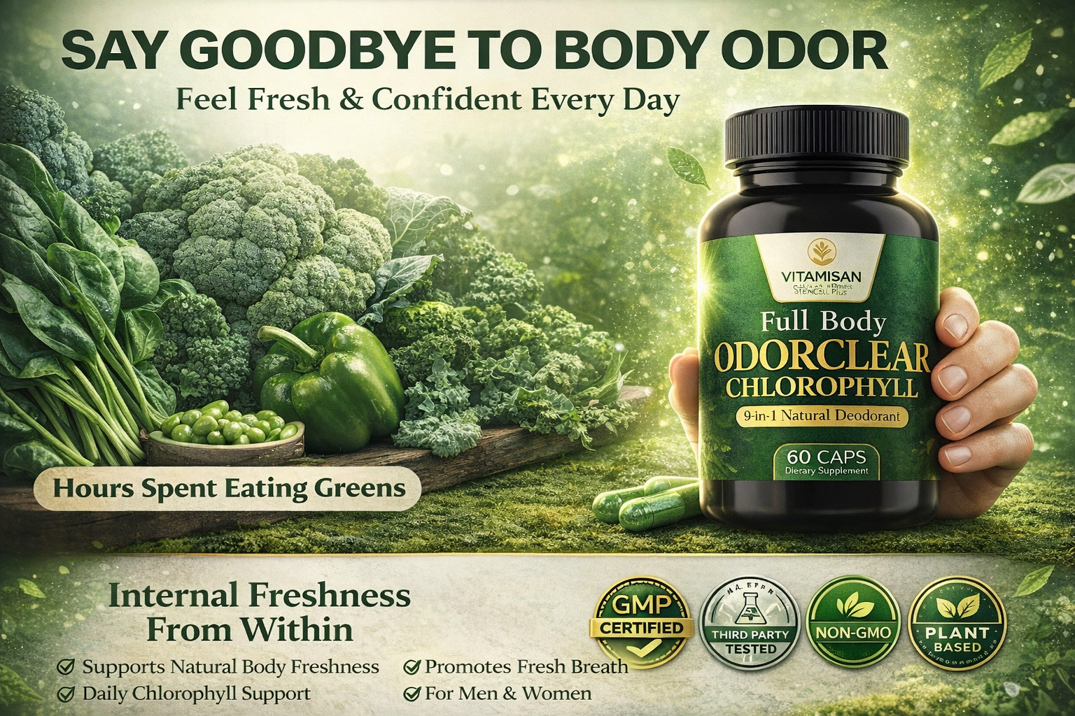 Internal Deodorant Chlorophyll Capsules | Body & Intimate Freshness | 60