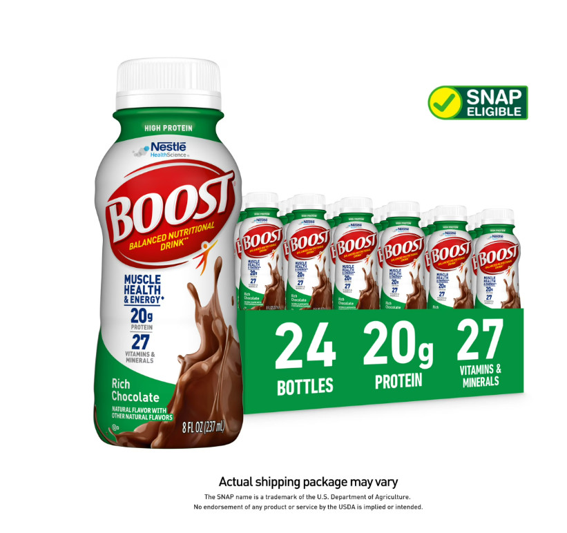 BOOST 20g High Protein Nutritional Drink Shakes, Rich Chocolate, 8 fl oz 24 Pack