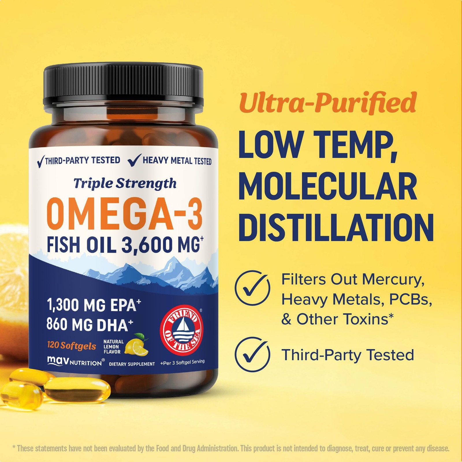 Triple Strength Omega 3 Fish Oil 3600 mg | EPA & DHA | 120 Count (Pack of 1)