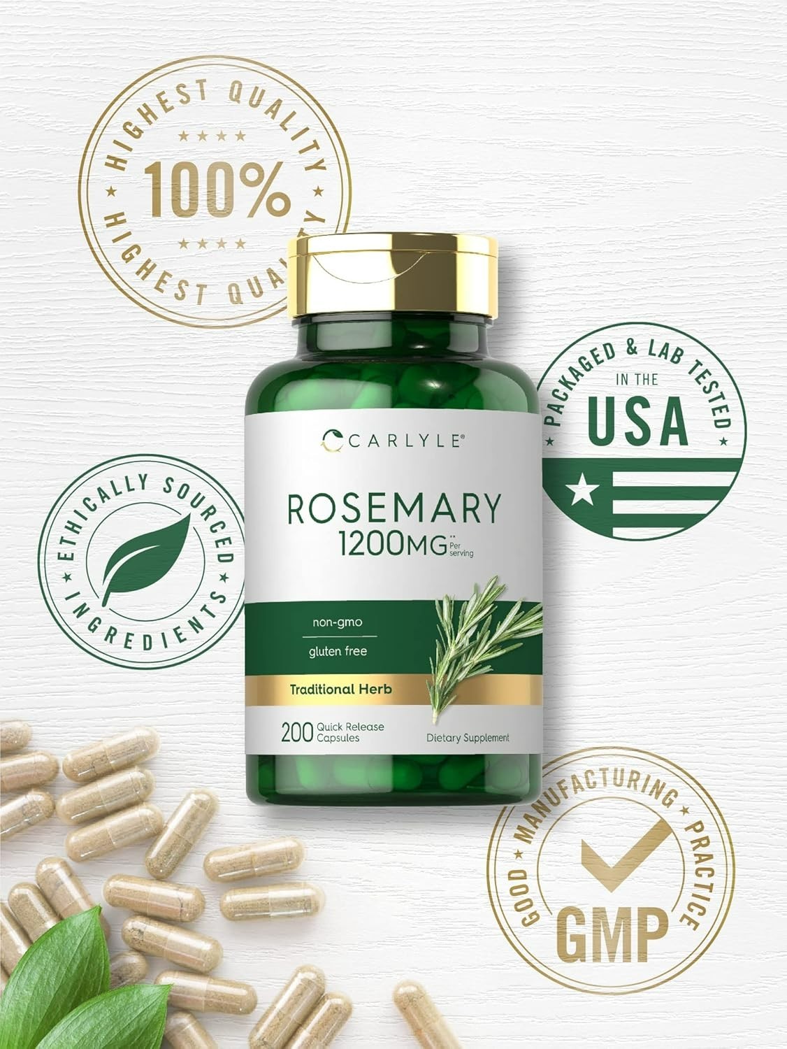 Rosemary Capsules | 1200Mg | 200 Count | Non-Gmo & Gluten Free Extract