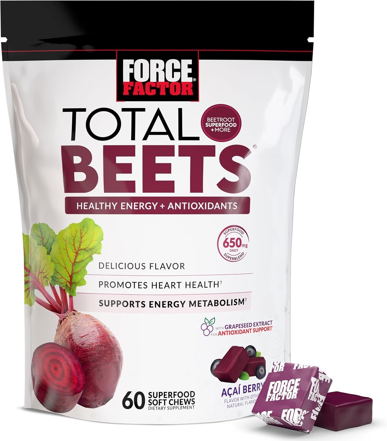 Force Factor Total Beets Concentrated Beet Root Soft Chews Exp 07/2027