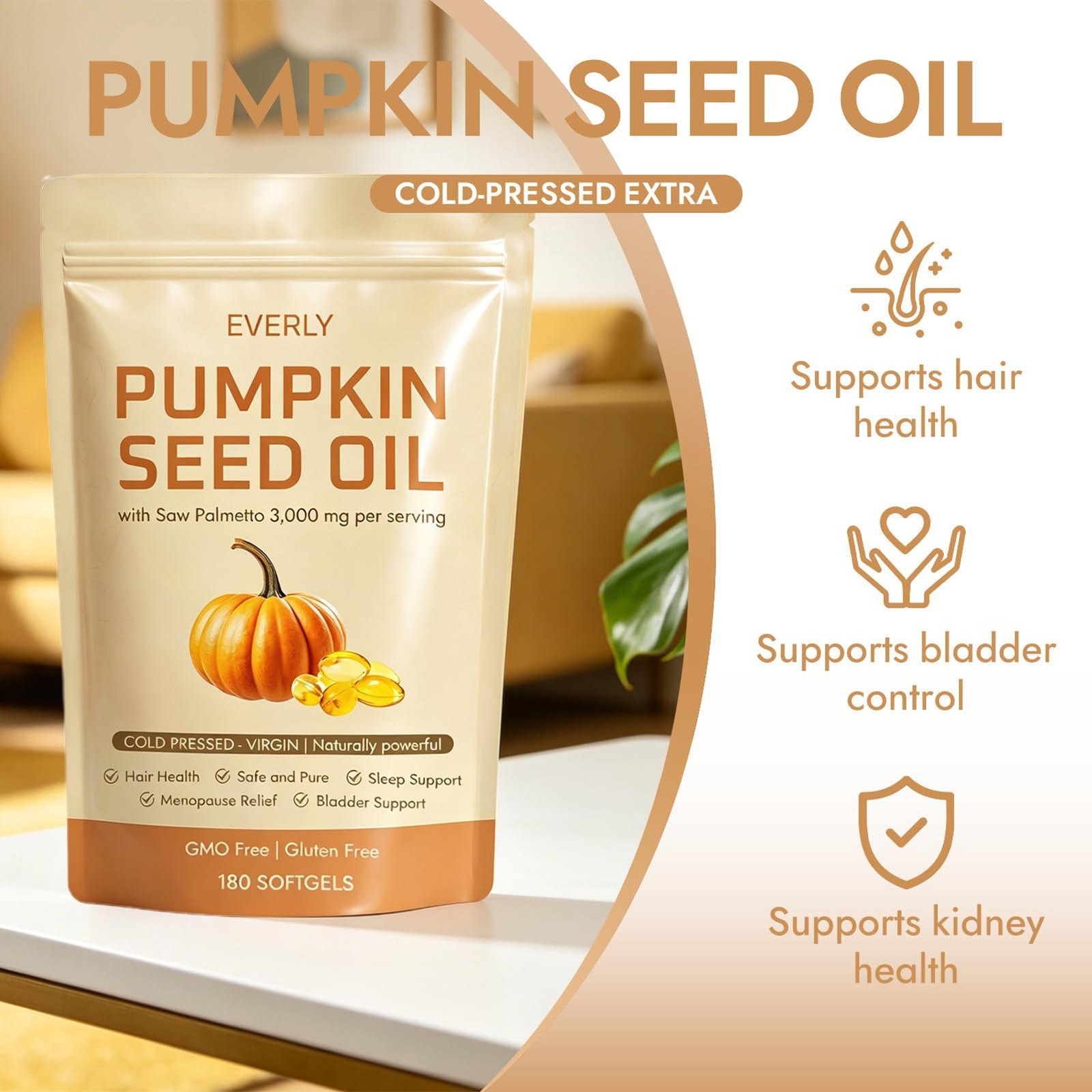 Pumpkin Seed Oil 3000mg Softgels | Cold Pressed Virgin | Saw Palmetto | 180Count