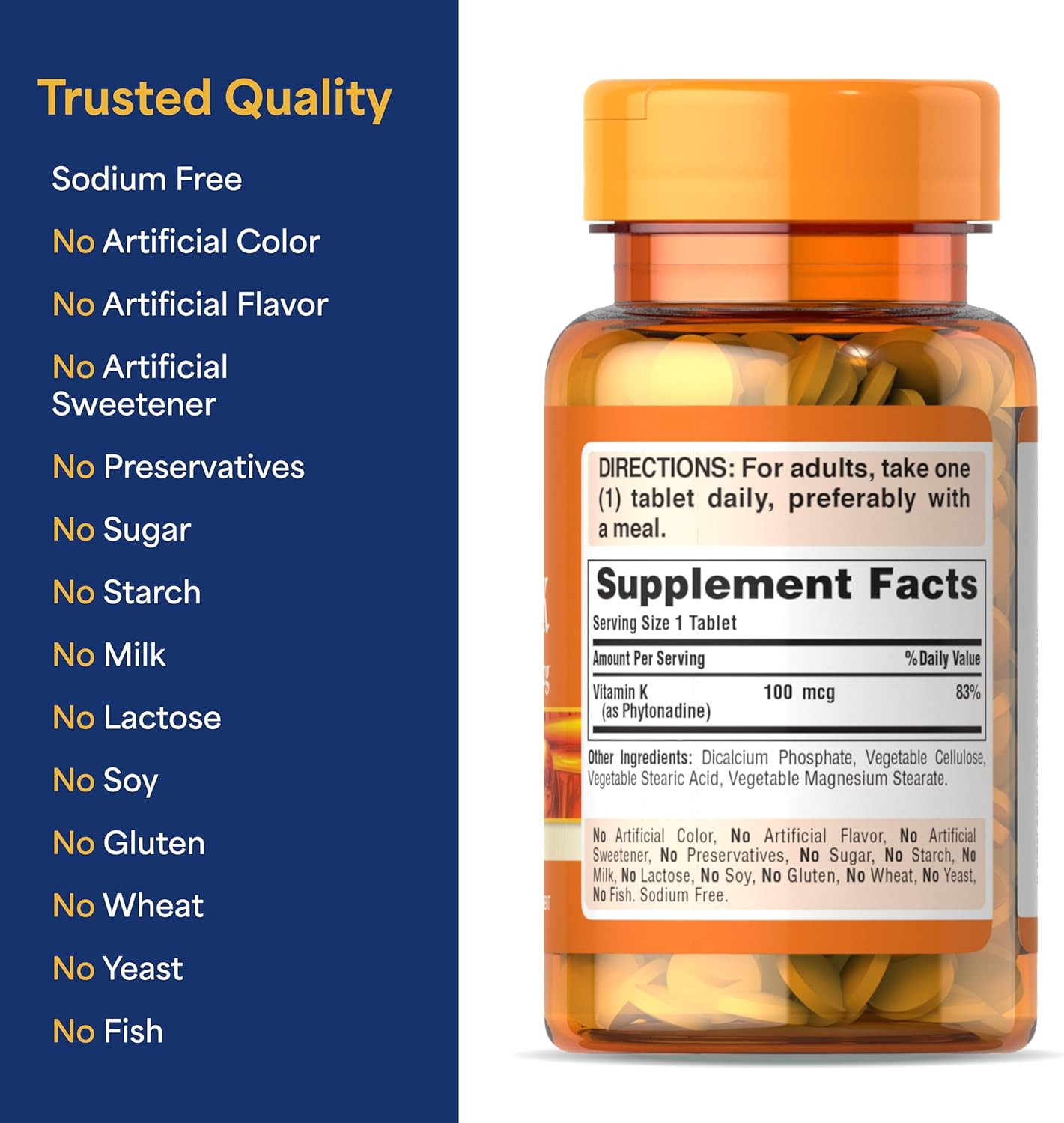 Premium Vitamin K 100Mcg, Dietary Supplement for Bone, Joint, and Blood Clotting