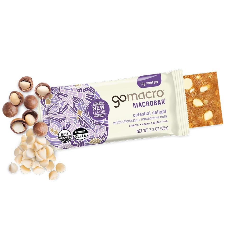 MacroBar Organic Vegan Protein Bars – White Chocolate + Macadamia Nuts (2.3 O…