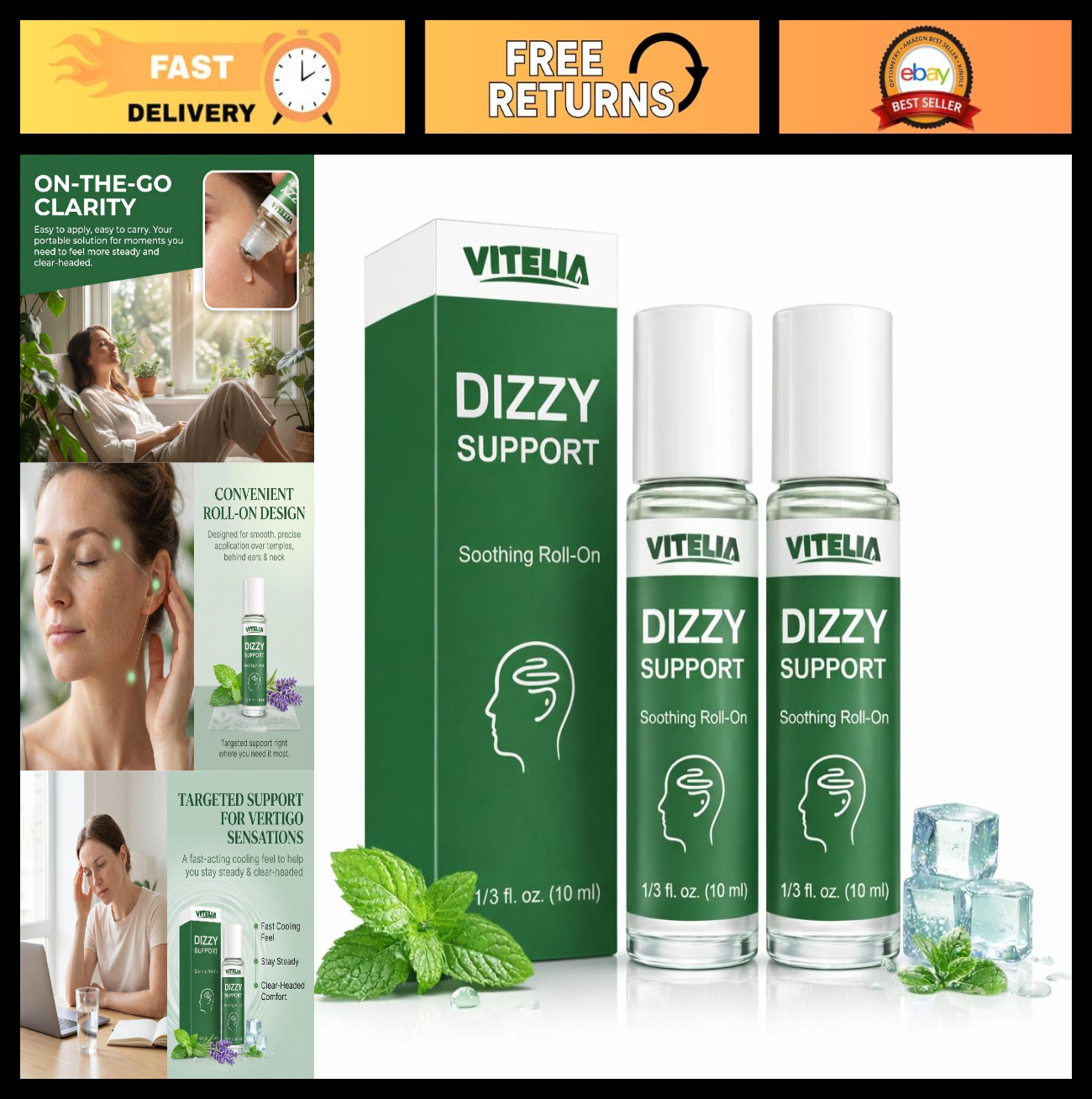 Vertigo Relief Roll-On – Anti-Dizzy Formula for Balance, Neck & Temples (2 Pack)