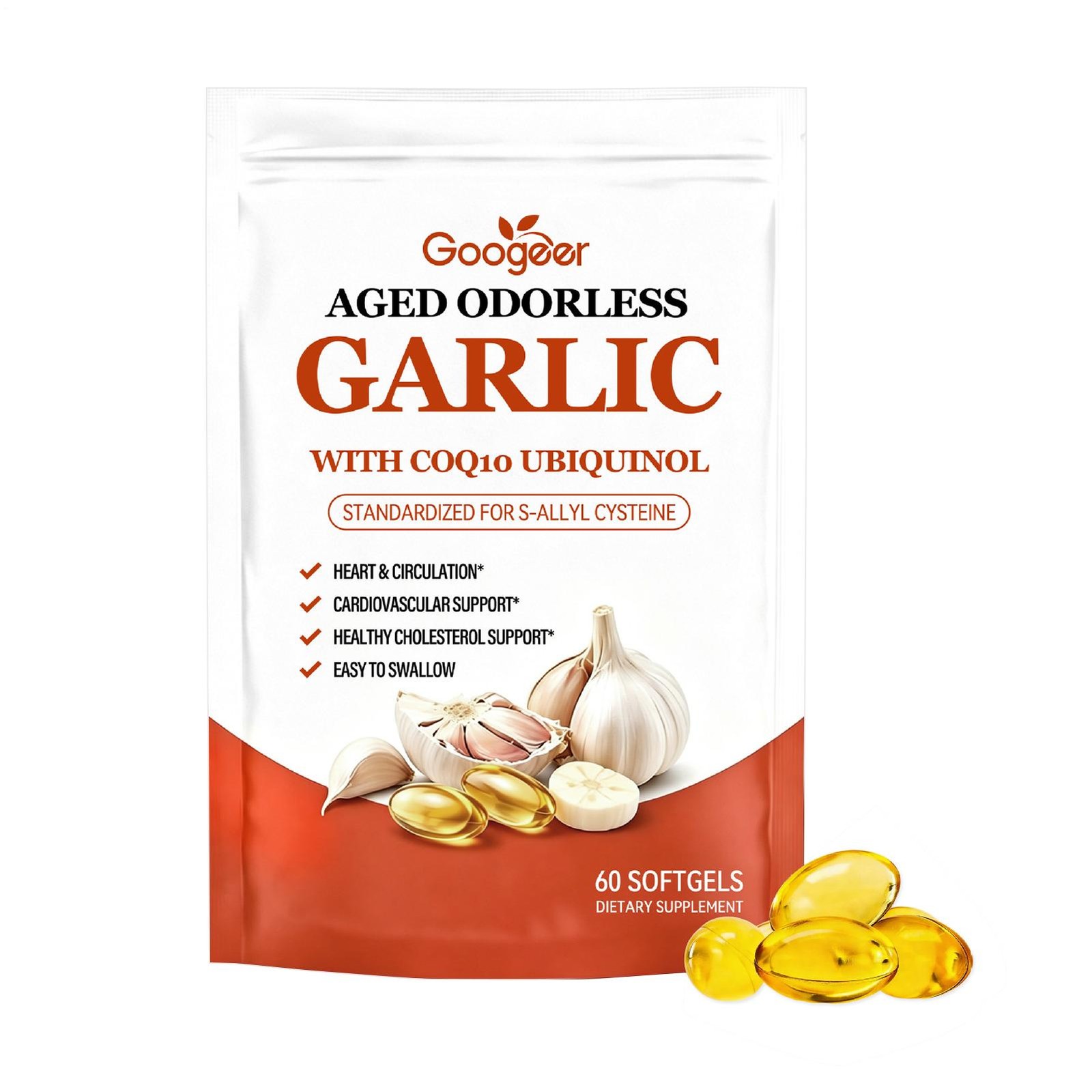 Odorless Aged-Resilia Garlic Extract 600mg Softgels (60 Count) with CoQ10