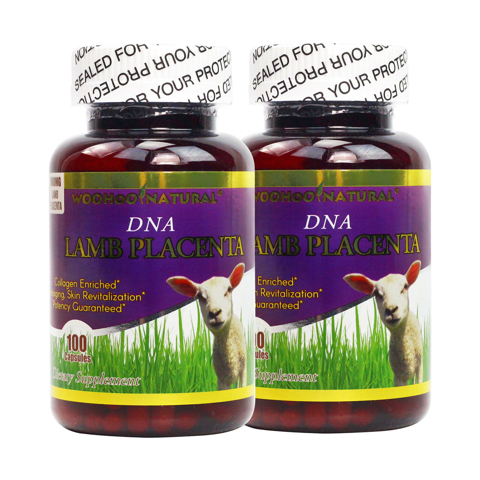 2 x WooHoo Natural DNA Lamb Placenta 100 CT Collagen Enriched Potency Guaranteed