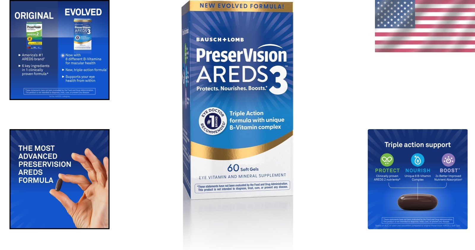AREDS3 Eye Vitamins, NEI Recommended Nutrients, 60 Softgels=